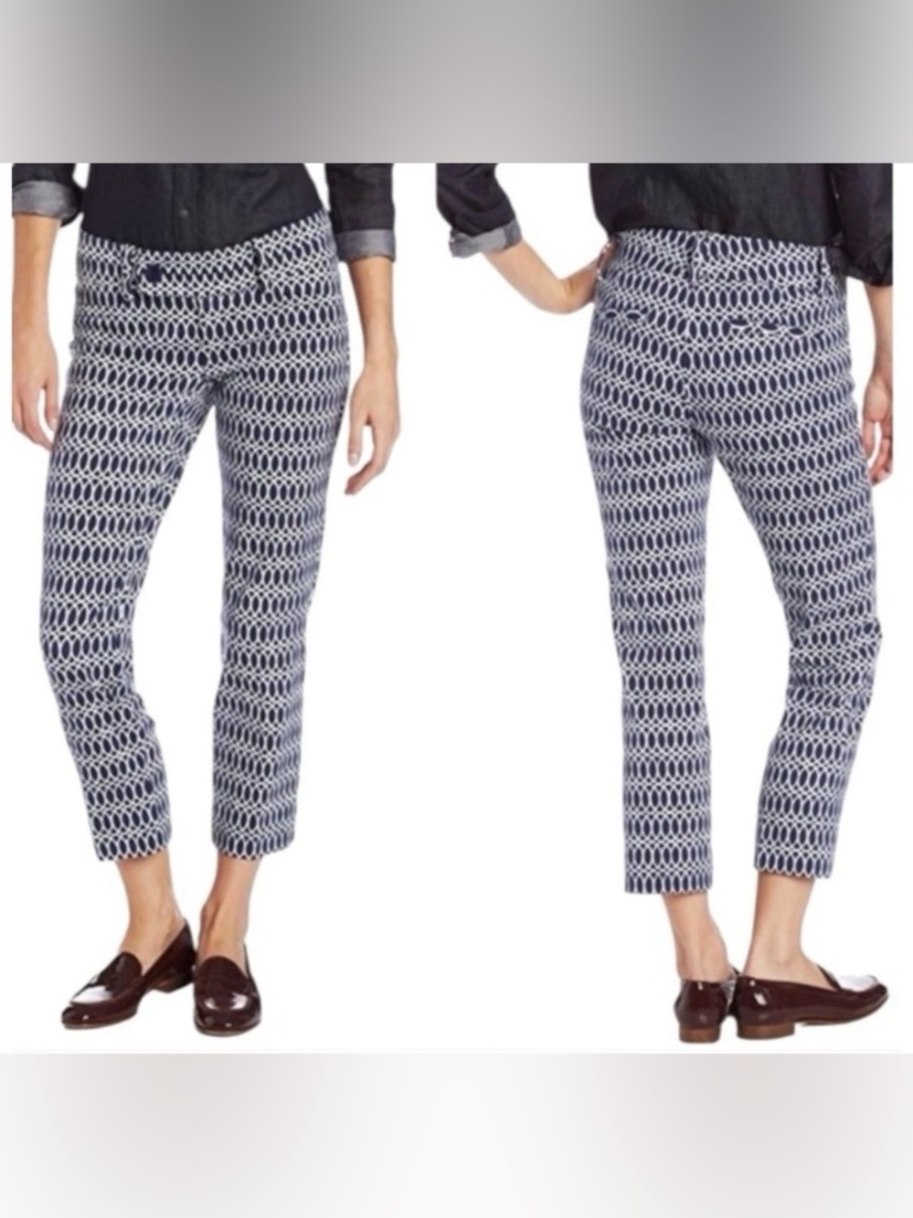 Lilly Pulitzer Worthy Cropped Navy & White Coastal Geometric Print Capri Pant 14